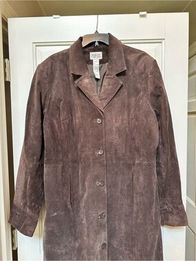 Vintage Style & Co. Brown Leather Button-Front Trench Coat XL